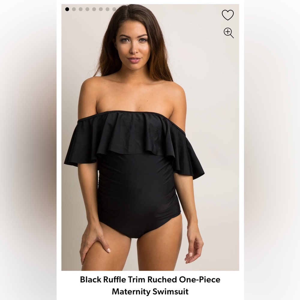 Black off the shoulder one piece maternity swimsuit